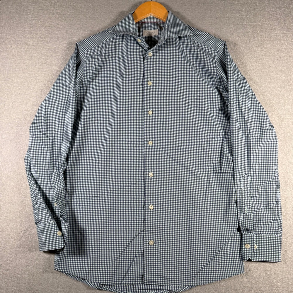 Eton Mens Slim Fit Gingham Button Down Dress Shirt Blue Green 15.75 40 13438‎